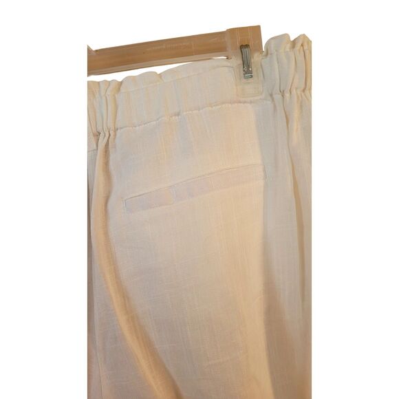 Ruby Rd Summer White Linen Mother of Pearl Buttons Cropped Capri Wide Leg Pants - Picture 7 of 8